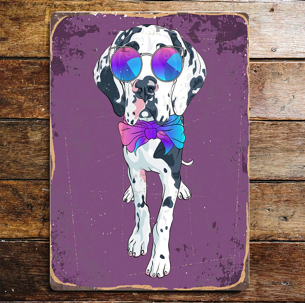 Groovy Dalmatian Rainbow Glasses Bow Tie | Metal Sign Plaque