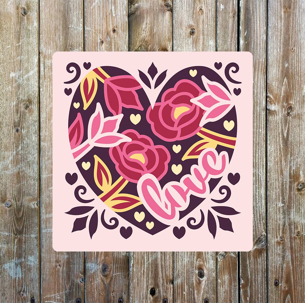 Floral Heart love | Metal Sign Plaque Square