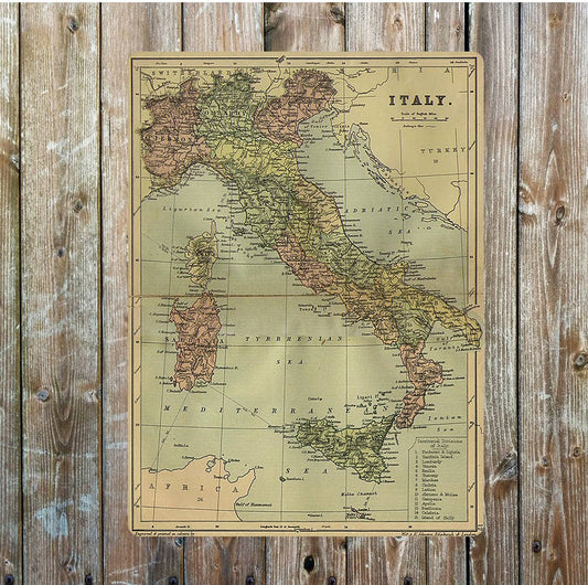 Vintage Map Of Italy | Metal Sign Plaque