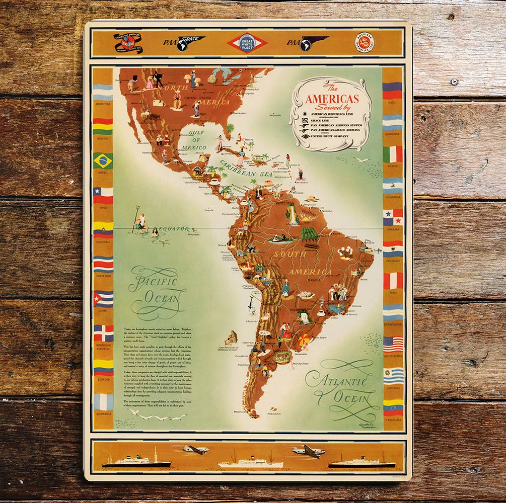 Map The Americas Pacific Atlantic Ocean | Metal Sign Plaque