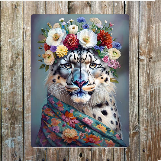 A Majestic Snow Leopard in clothes | Metal Sign Plaque