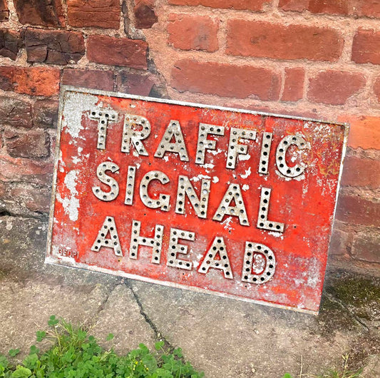 Traffic Signal Ahead Red And White Lights Metal Sign Plaque