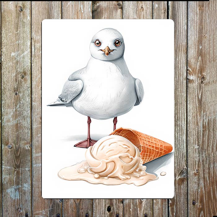Watercolor Seagull Ice cream Sea Nautical | Metal Sign Plaque