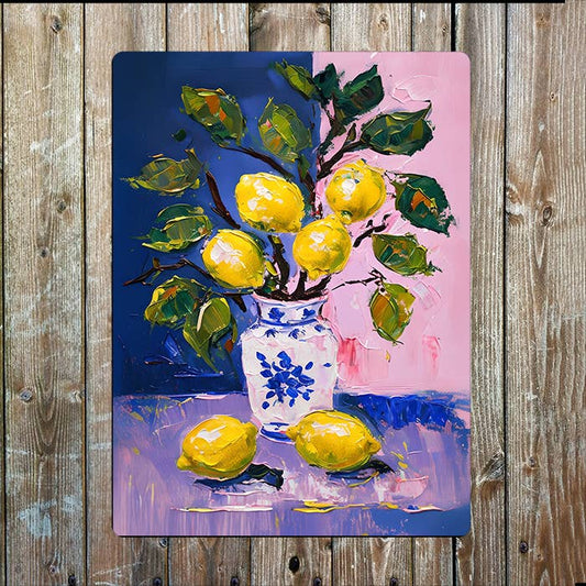 Vibrant Lemon Plants Vase | Metal Sign Plaque