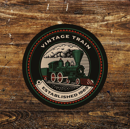 Vintage Train Art Circle Metal Sign