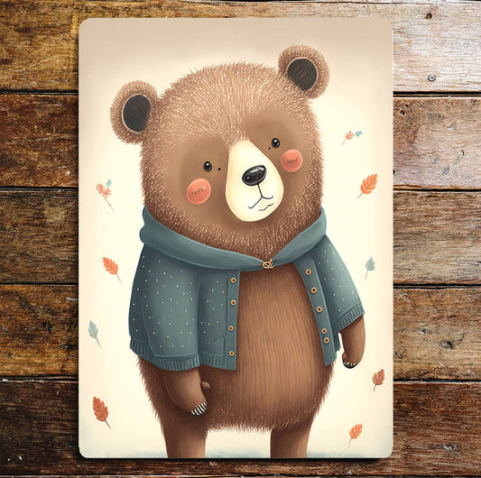 Cute Bear Spotty Cardigan Rosy Cheeks | Metal Sign Plaque