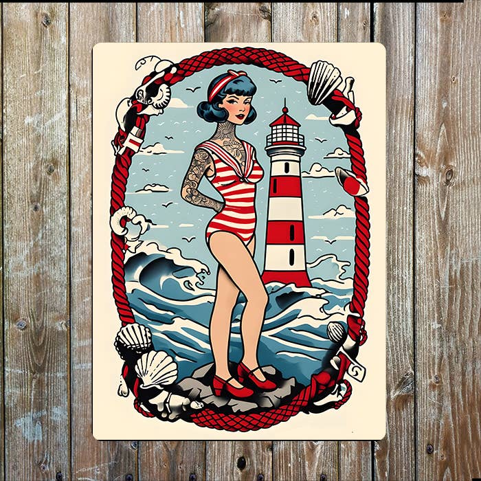 Tattoo Art Illustration sea women Nautical Metal Sign Plaque