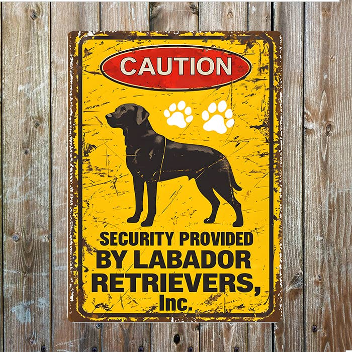 Rustic Caution Sign Featuring Labrador Metal Sign Plaque