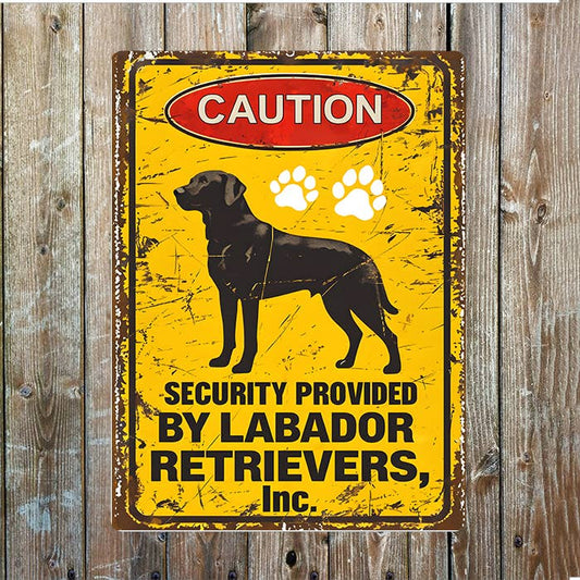 Rustic Caution Sign Featuring Labrador Metal Sign Plaque