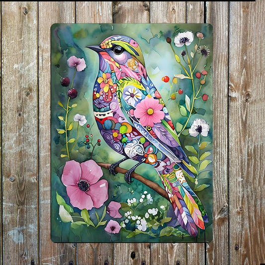 Vibrant Abstract Bird Floral Watercolour | Metal Sign Plaque
