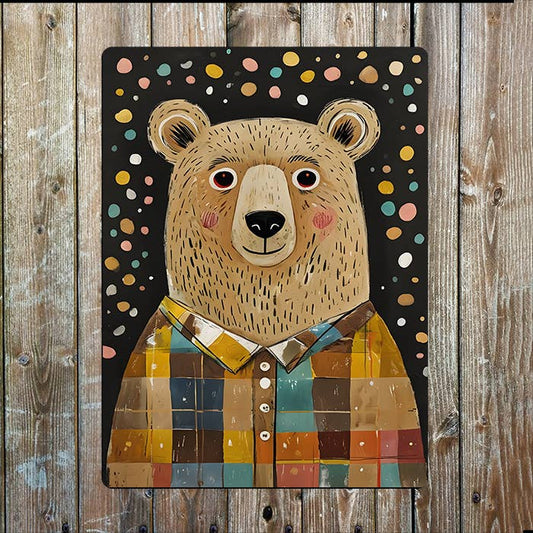 Whimsical Bear Illustration Shirt | Metal Sign Plaque