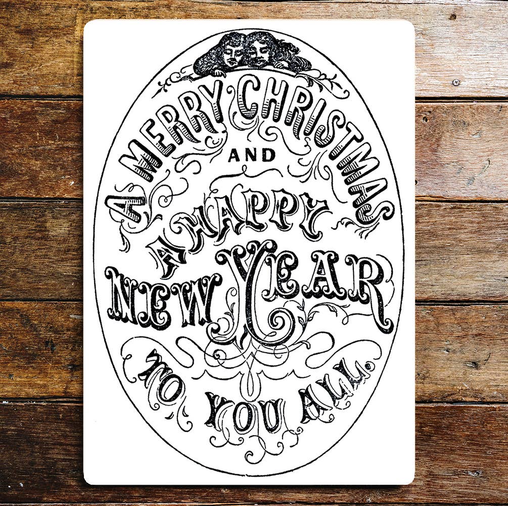 Merry Christmas New Year Vintage Cherubs | Metal Sign Plaque