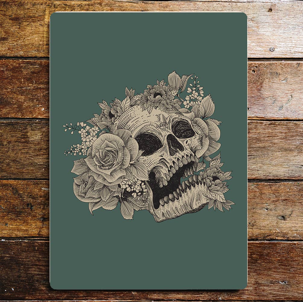 Floral Skull Flowers Leaves | Metal Wall Sign