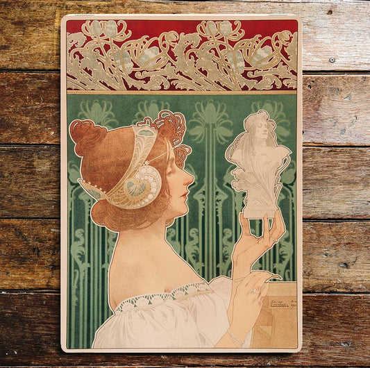 Vintage Lady Busk Head Jewels Red Green | Metal Sign Plaque