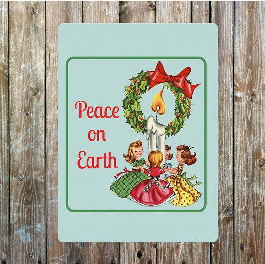 Christmas Peace On Earth Children Candle | Metal Sign Plaque