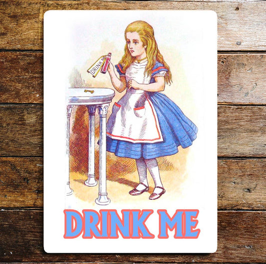 Alice in wonderland , Drink Me | Metal Quote Wall Sign