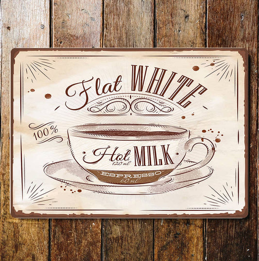 Flat White Coffee Hot Milk Espresso | Metal Sign Plaque