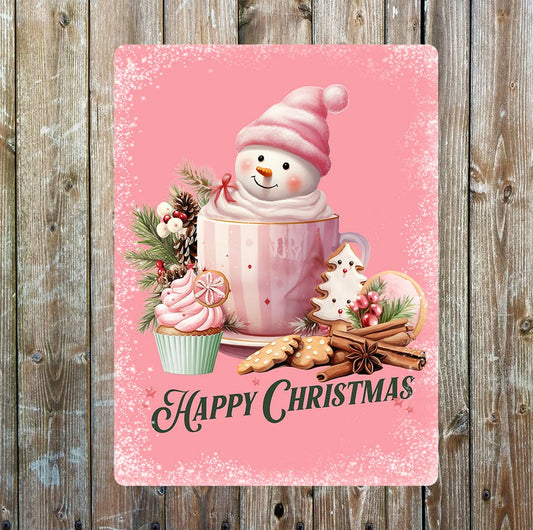 Happy Christmas Pink Merry Christmas | Metal Sign Plaque