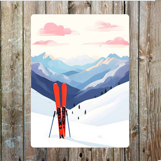 Ski Slope Sking in snow Metal Sign Plaque
