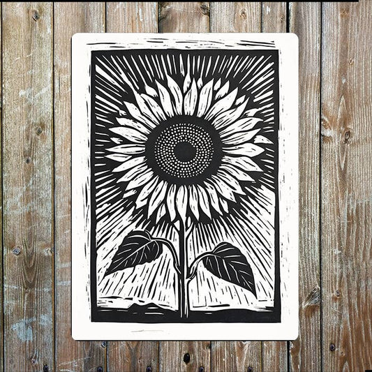 A Sunflower Linocut Style | Metal Sign Plaque