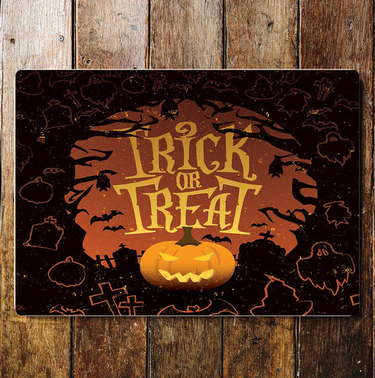 Trick or Treat Halloween Pumpkin Ghost | Metal Sign Plaque