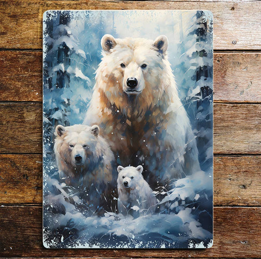 Polar Bears Ice Forest Nature Metal Sign Plaque