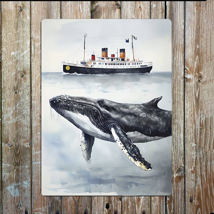 Watercolor Whale Ship Sea Nautical | Metal Sign Plaque