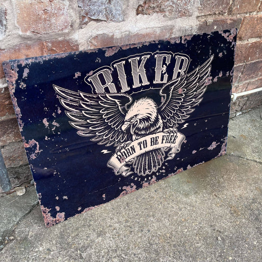 Biker Born To Be Free Motorbike | Metal Vintage Wall Sign