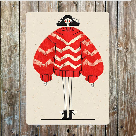 Women Stylish Oversized Red Sweater | Metal Sign Plaque