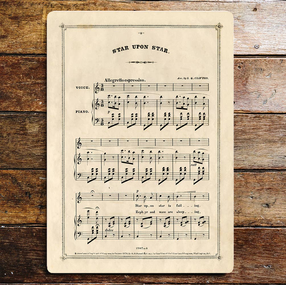 Star Upon Star Music Sheet Metal Sign Plaque
