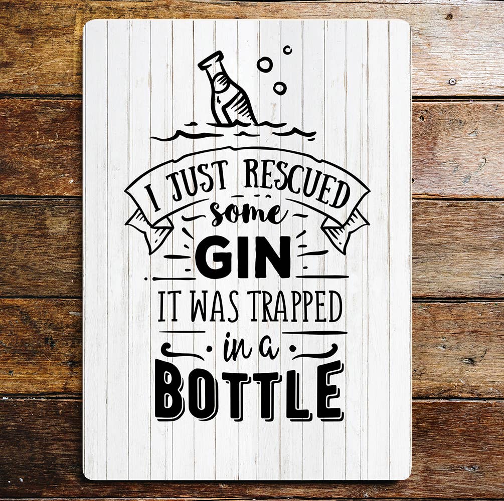Gin Bar bottle rescued some gin | Metal Sign plaque