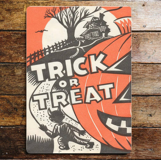 trick or treat Halloween pumpkin | Metal Wall Sign Plaque