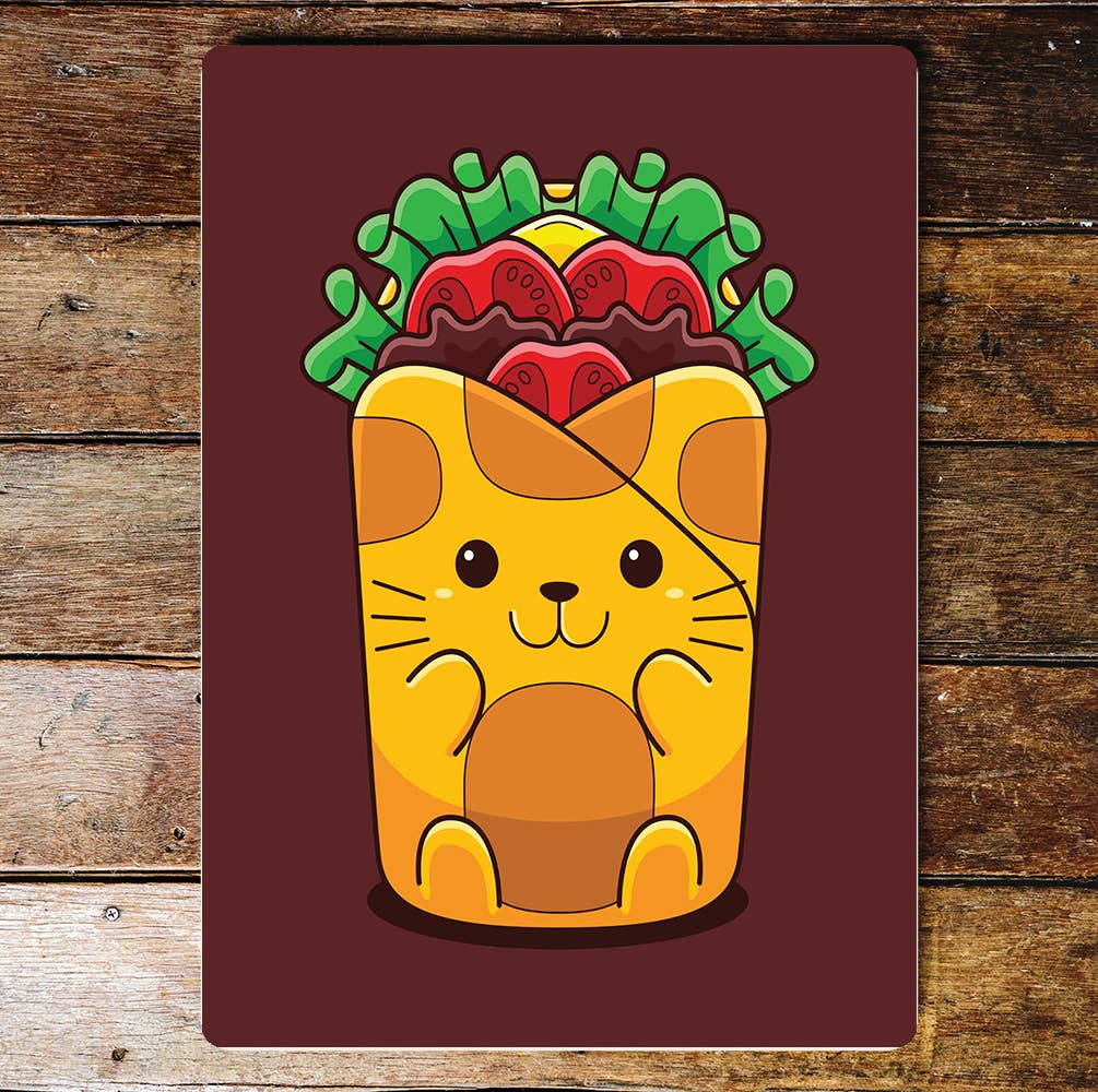 Cat Wrap Food Animals Cute | Metal Wall Sign