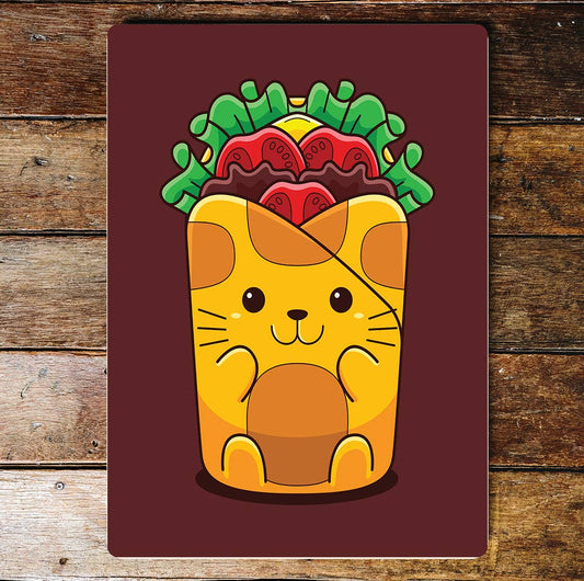 Cat Wrap Food Animals Cute | Metal Wall Sign