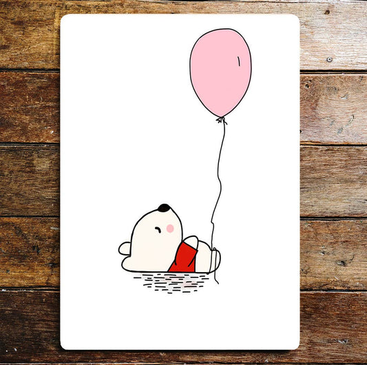 Cute Little Bear and Balloon Pattern | Metal Sign Plaque