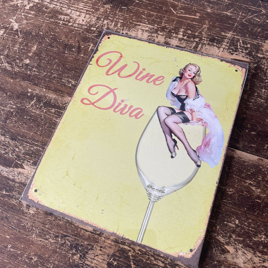 Personalised Wine Diva Metal Humour Wall Sign