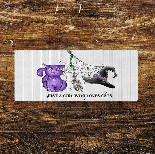 Witch cat purple Halloween art | Metal Sign