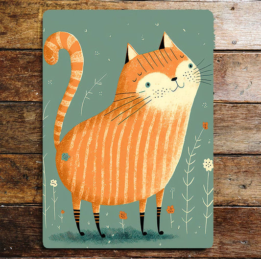 Cute Cartoon Orange Cat Flower Socks | Metal Sign Plaque