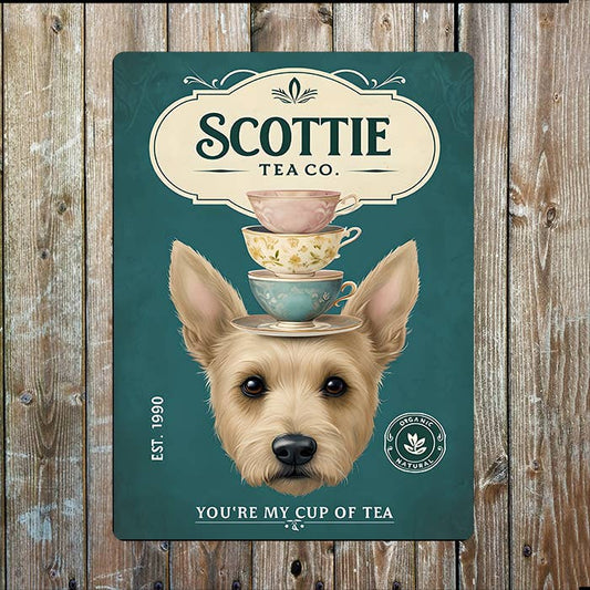 Scottie Dog Cup Tea | Scottish Scotland | Metal Sign Plaque