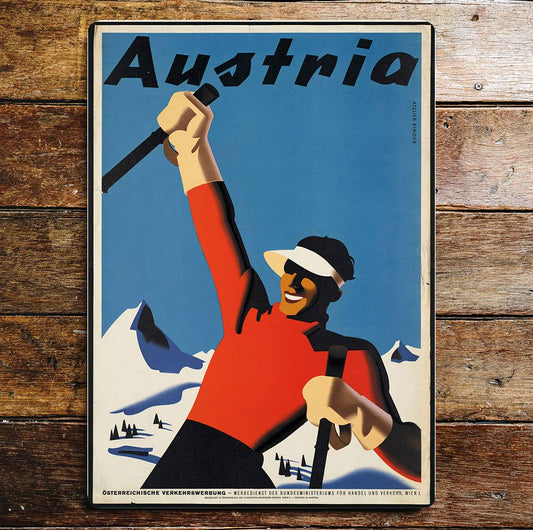 Austria Skiing Blue Skies Winter Sports | Metal Sign Plaque