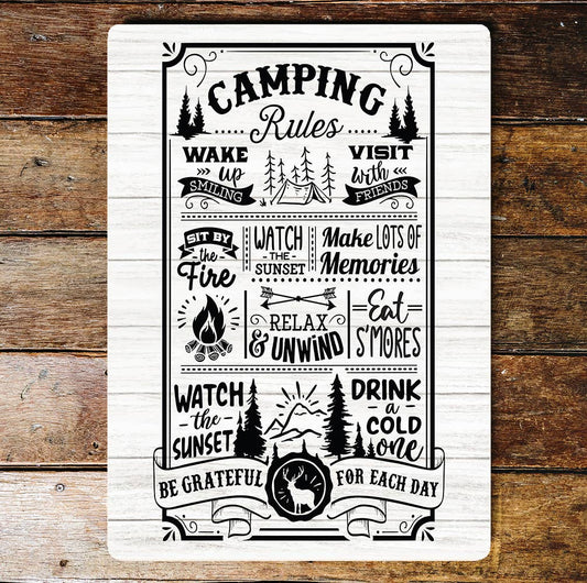 Camping Rules Be Grateful For Each Day | Metal Wall Sign