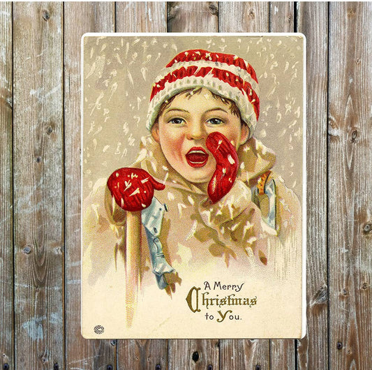 A Merry Christmas To You Snow Woolly Hats | Metal Sign Plaque