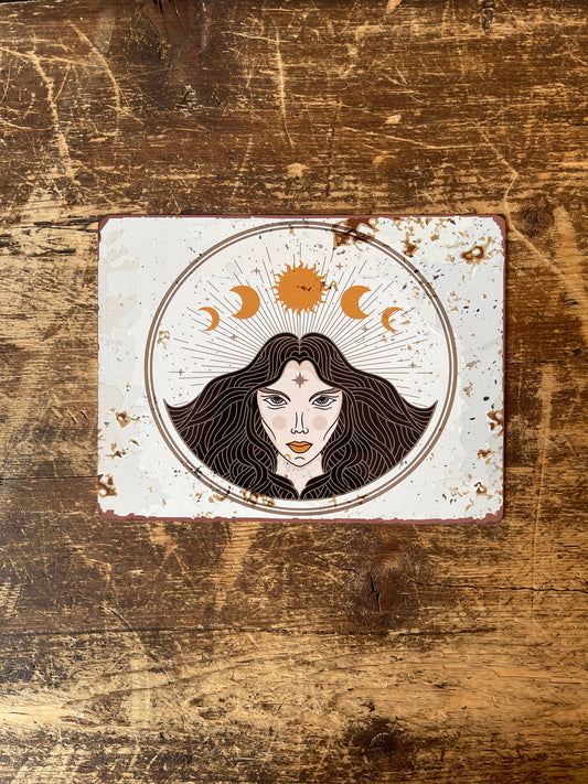 moon sun woman boho spiritual | Metal Wall Sign Plaque