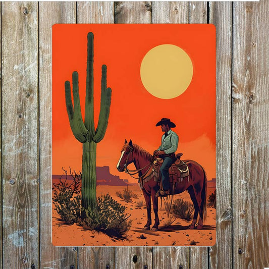 Desert Horse Sunrise Cowboy Western | Metal Sign Plaque