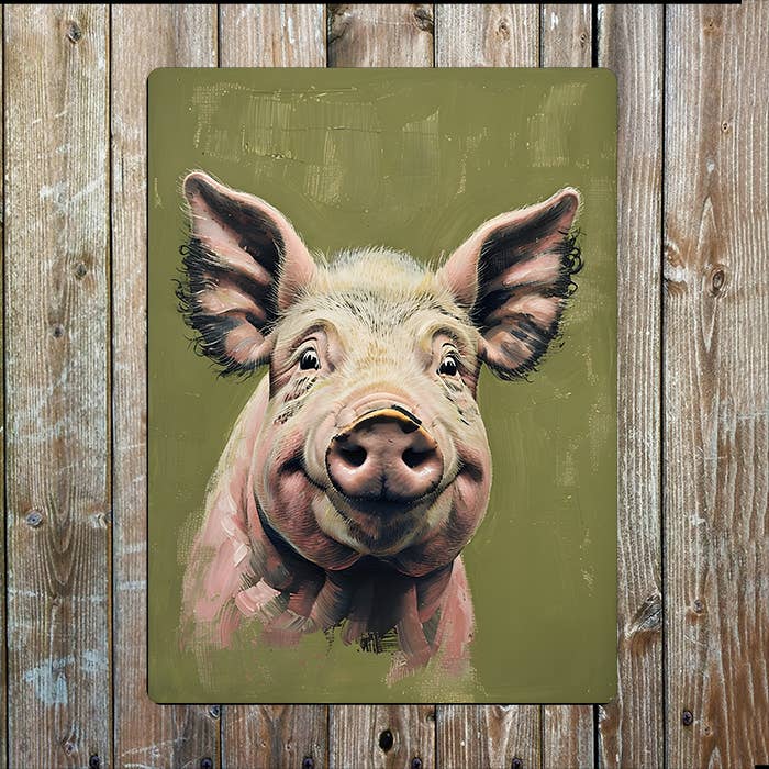Painting Style of Pig's Head Metal Sign Plaque