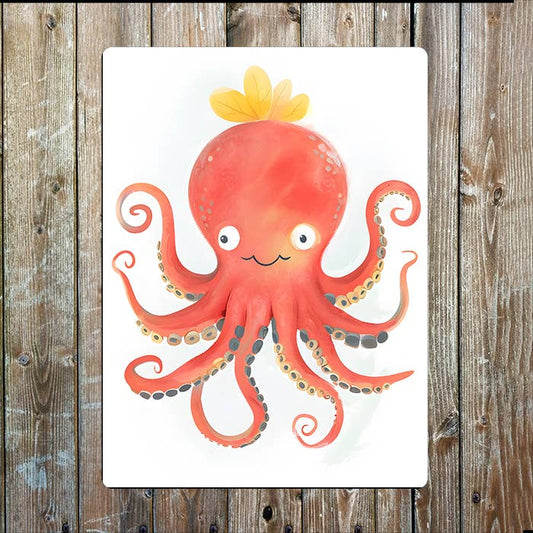 Cartoon Octopus Illustration Sea Nautical | Metal Sign Plaque