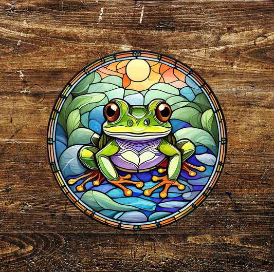 Frog Stained Glass affect Metal Sign Circle