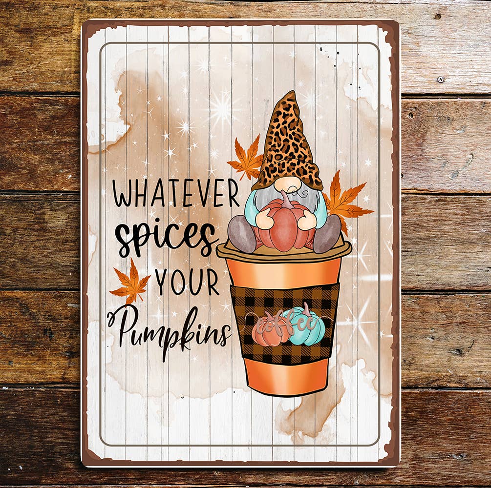 Pumpkin gnome Fall autumn art Metal Wall Sign