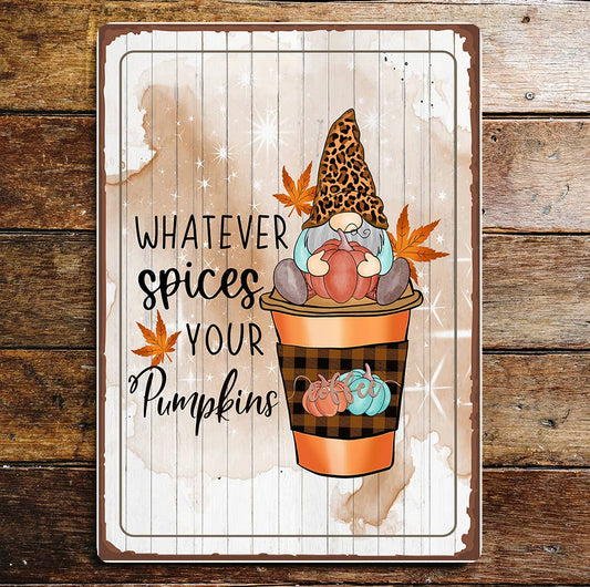 Pumpkin gnome Fall autumn art Metal Wall Sign