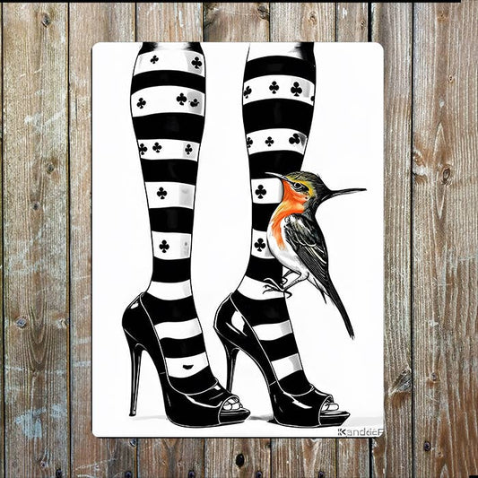 Illustration Of Legs Stripes Birds | Metal Sign Plaque